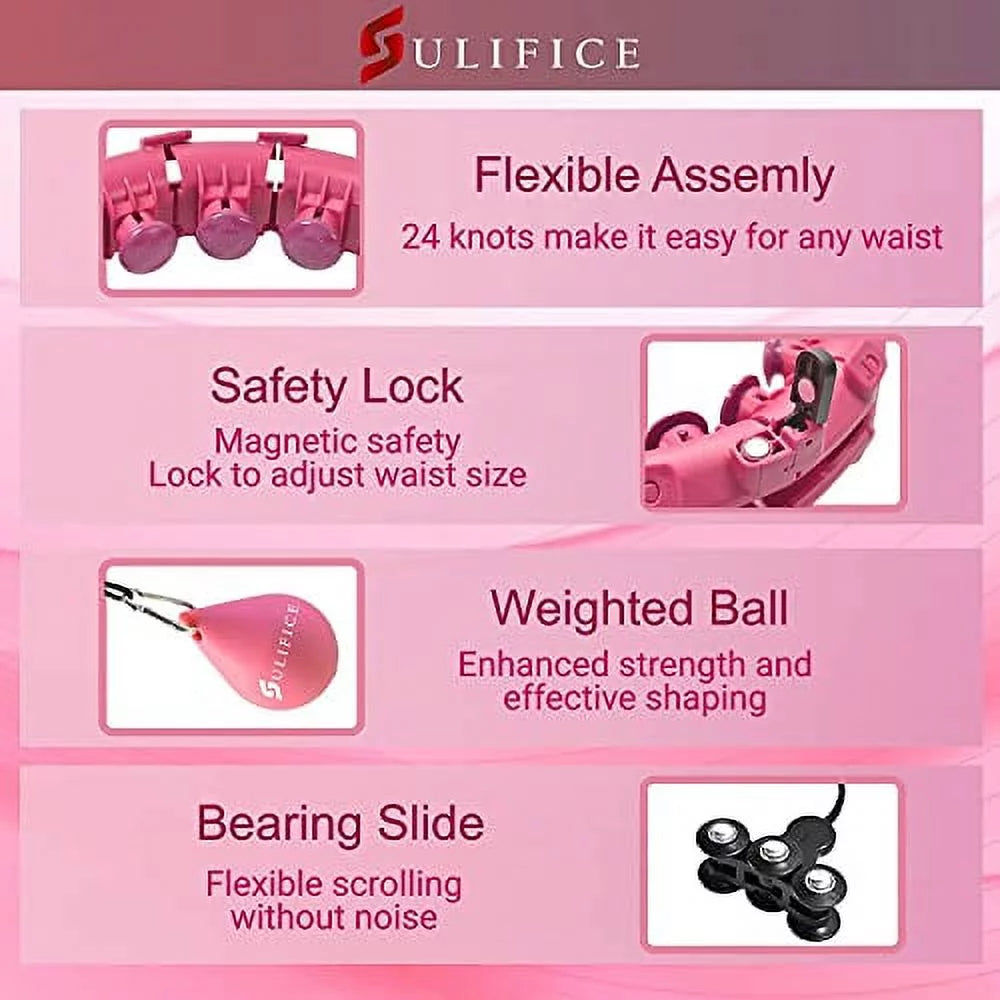 Smart Weighted Hula Hoop for Exercise and Weight Loss, 24 Knots, Pink