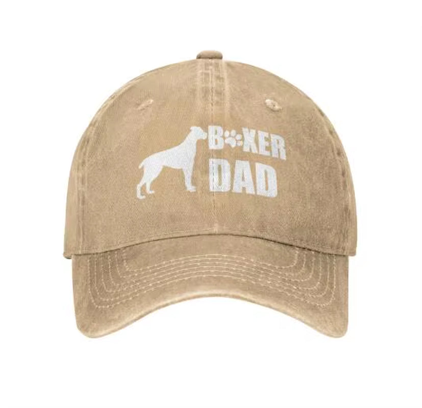Mens Dog Boxer Dad Ever Baseball Caps Vintage Denim Distressed Snapback Hats Four Seasons Casual Unisex One Size
