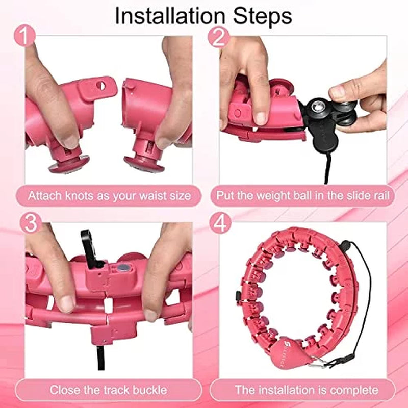 Smart Weighted Hula Hoop for Exercise and Weight Loss, 24 Knots, Pink