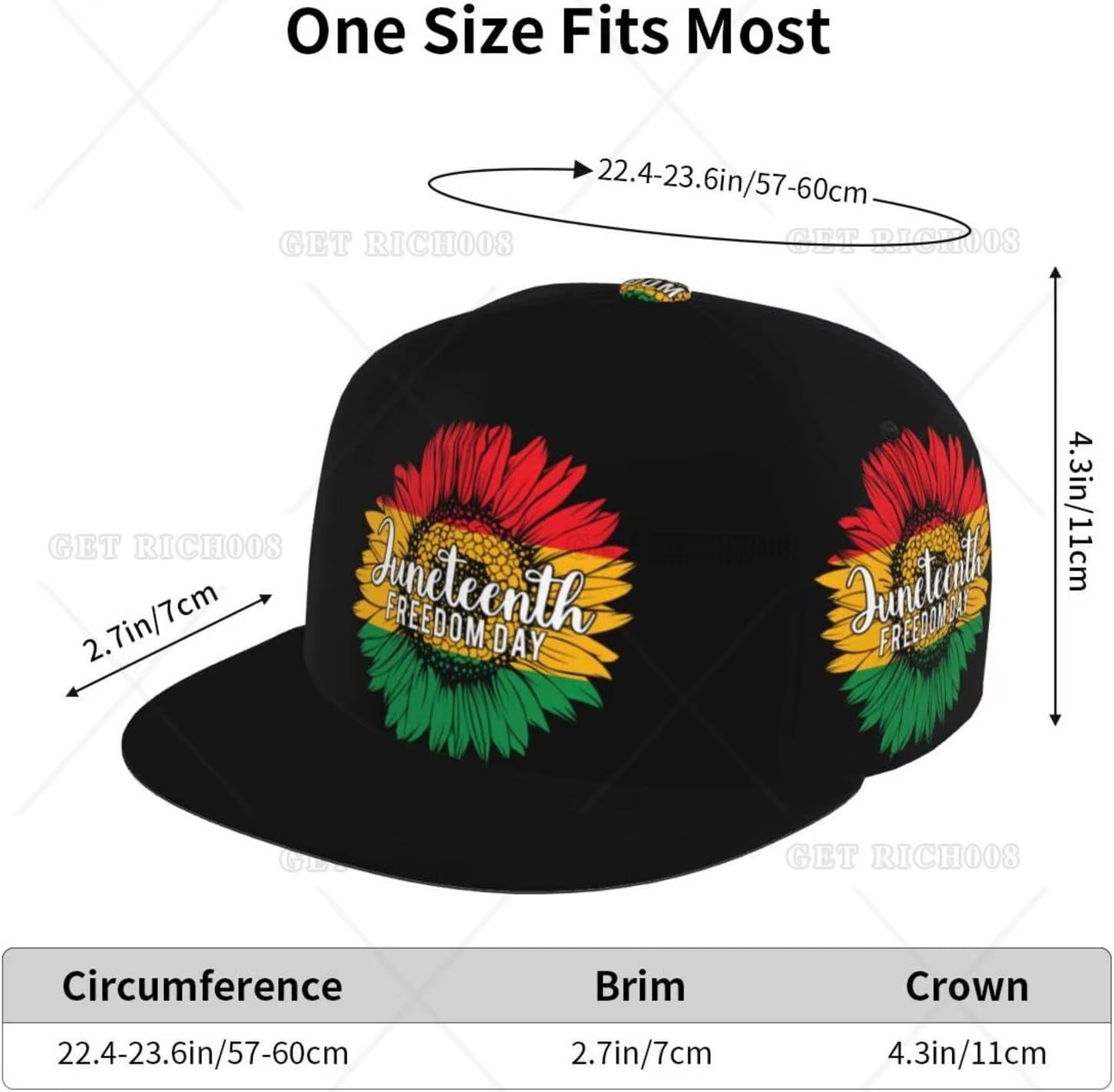 Juneteenth Freedom Day 1865 Snapback Hat for Women Men Adjustable Hip Hop Cap Flat Brim Hat Trucker Hat One Size