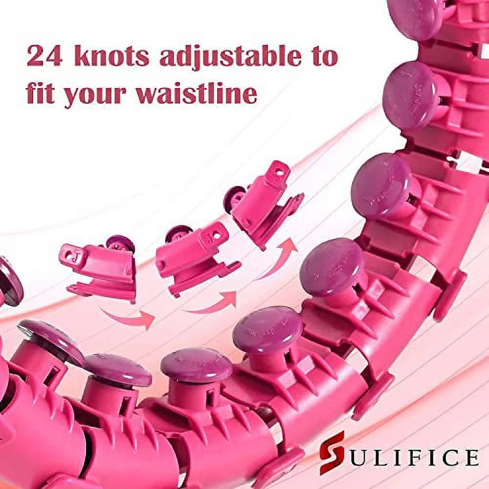 Smart Weighted Hula Hoop for Exercise and Weight Loss, 24 Knots, Pink