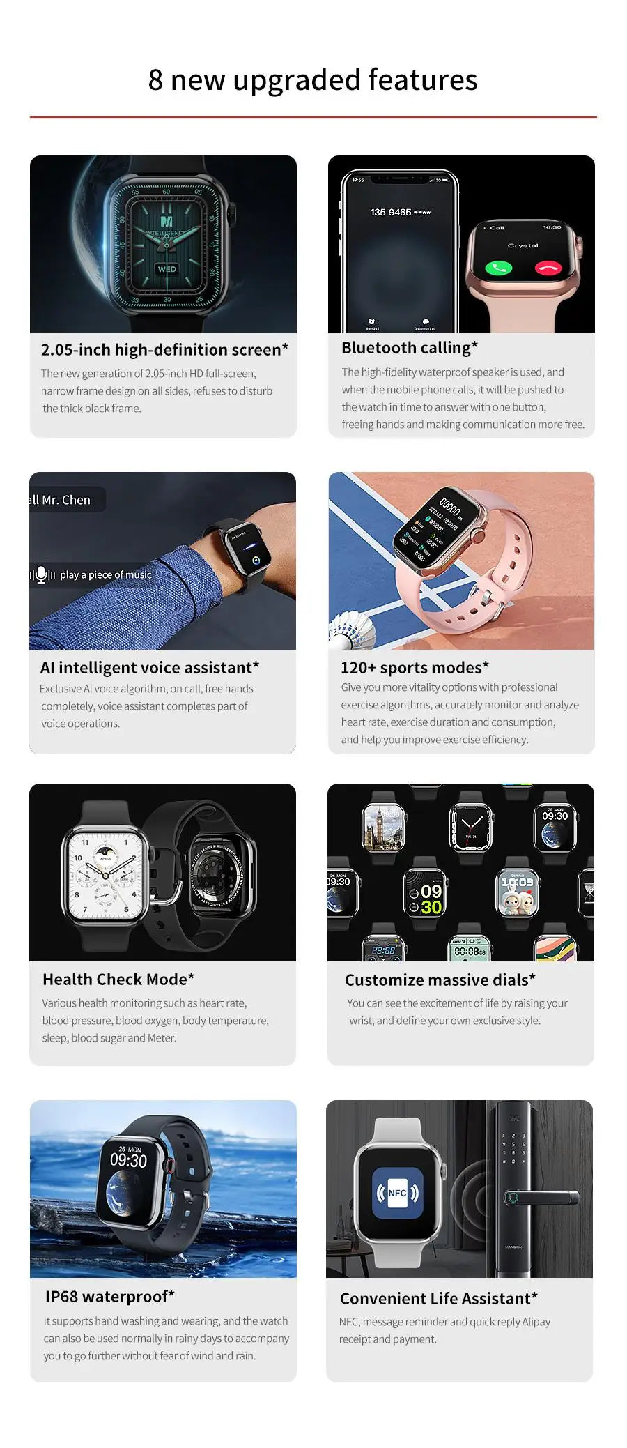 2024 novo relógio inteligente de carregamento sem fio smartwatch, bluetooth, chamadas, unisexo..