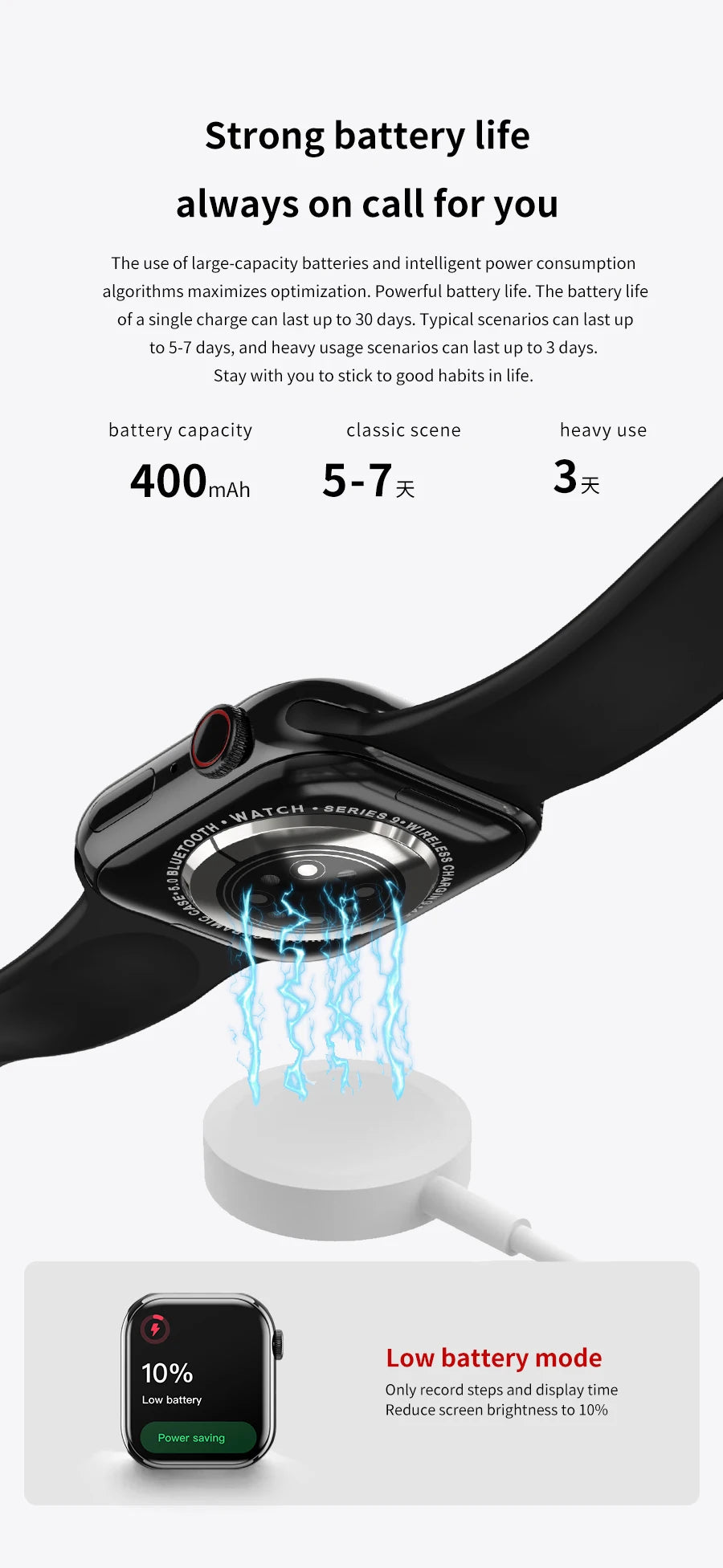 2024 novo relógio inteligente de carregamento sem fio smartwatch, bluetooth, chamadas, unisexo.