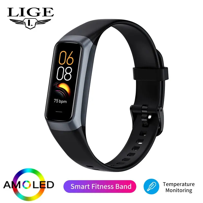 LIGE AMOLED Smart Watch 2023 – Relógio Inteligente Masculino e Feminino, Monitor de Frequência Cardíaca, Pressão Arterial, Monitoramento de Atividades, Resistente à Água e Fitness Tracker