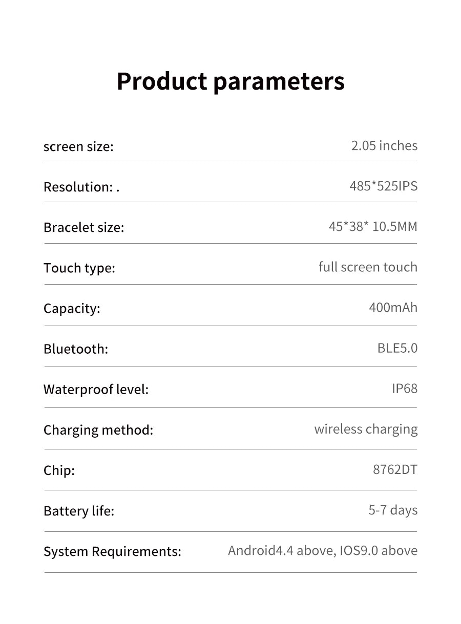 2024 novo relógio inteligente de carregamento sem fio smartwatch, bluetooth, chamadas, unisexo.