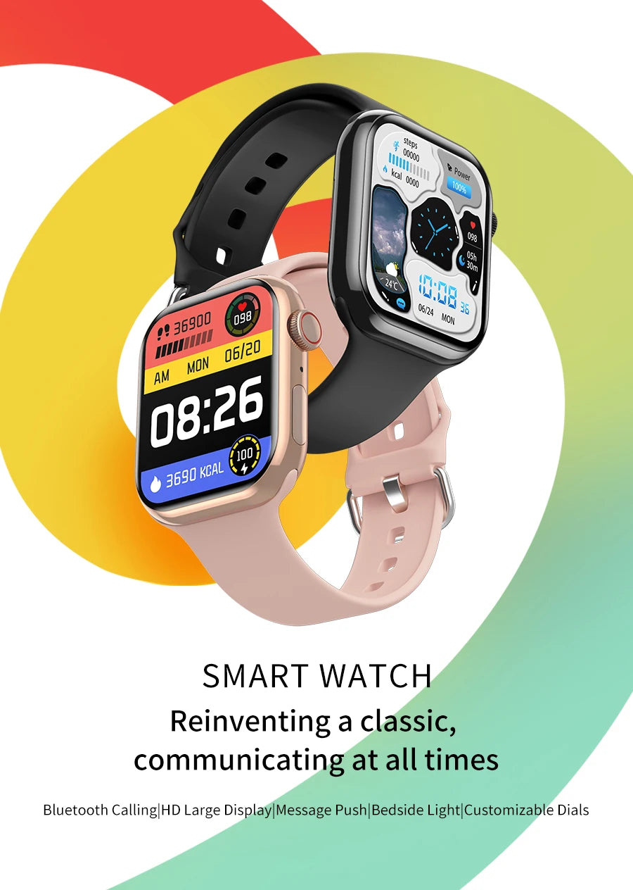 2024 novo relógio inteligente de carregamento sem fio smartwatch, bluetooth, chamadas, unisexo..