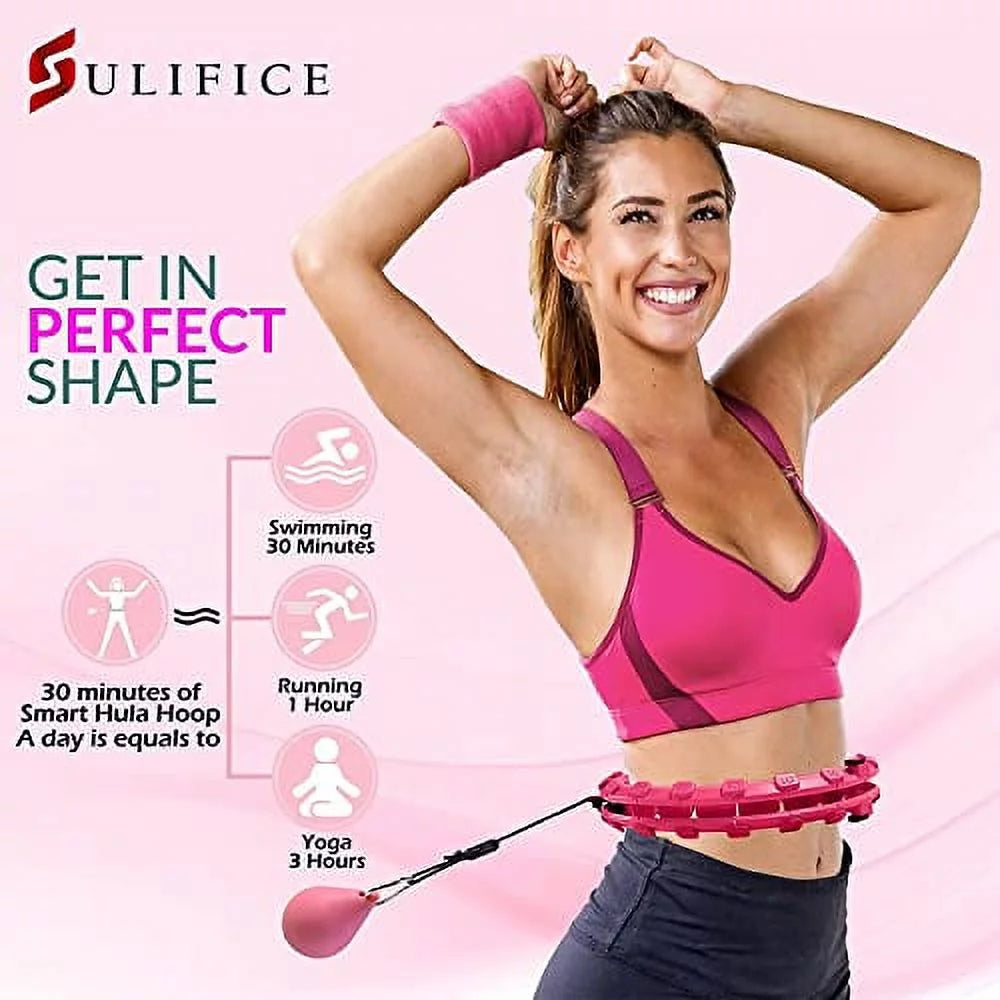 Smart Weighted Hula Hoop for Exercise and Weight Loss, 24 Knots, Pink