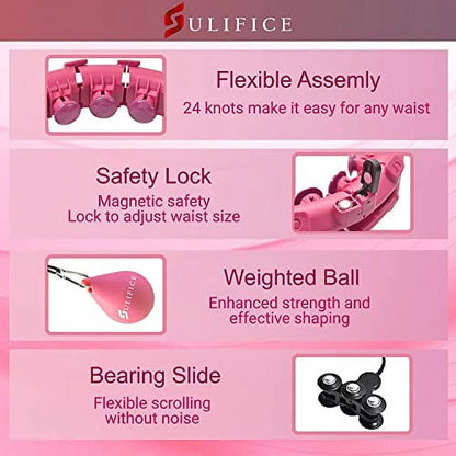 Smart Weighted Hula Hoop for Exercise and Weight Loss, 24 Knots, Pink