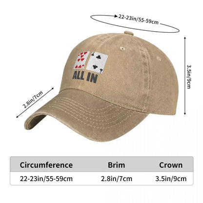 Poker Baseball Cap All in 7 2 Men Design Trucker Hat Summer Retro Gym Sun-Proof Baseball Caps