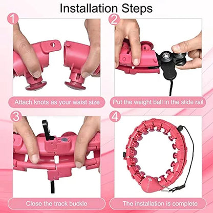 Smart Weighted Hula Hoop for Exercise and Weight Loss, 24 Knots, Pink