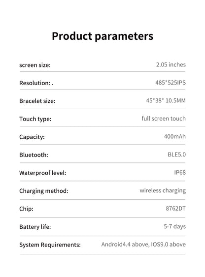 2024 novo relógio inteligente de carregamento sem fio smartwatch, bluetooth, chamadas, unisexo.