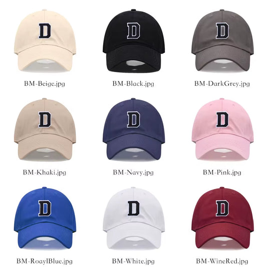 Initials Letters A-Z Embroidery Baseball Cap for Men Women Soft Cotton Fashion Dad Hat Adjustable Wholesale Dropshipping